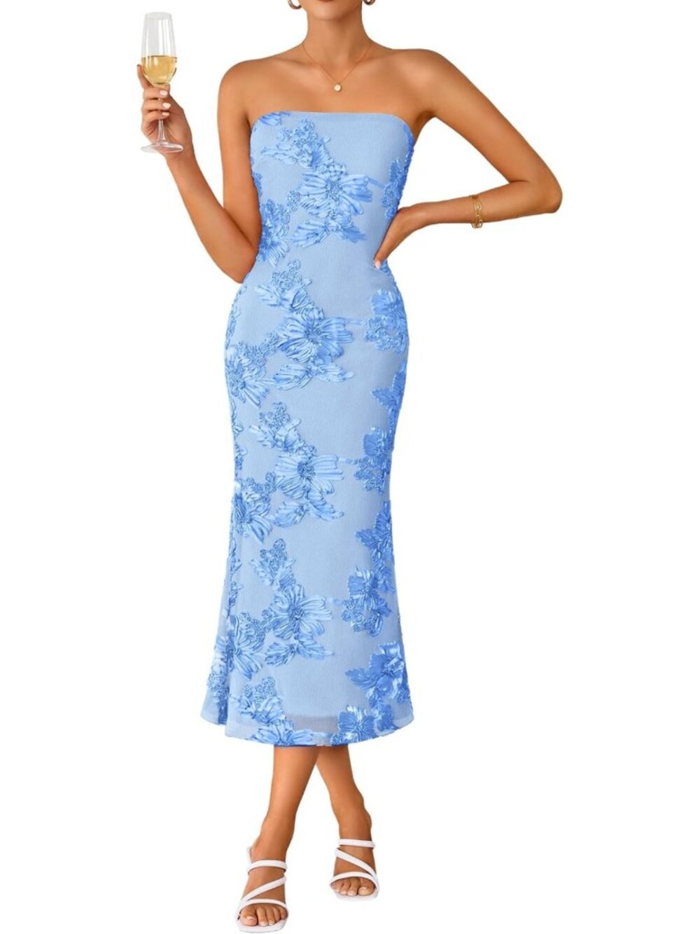 Floral Strapless Summer Cocktail Dress for Women | Wedding Guest Outfit